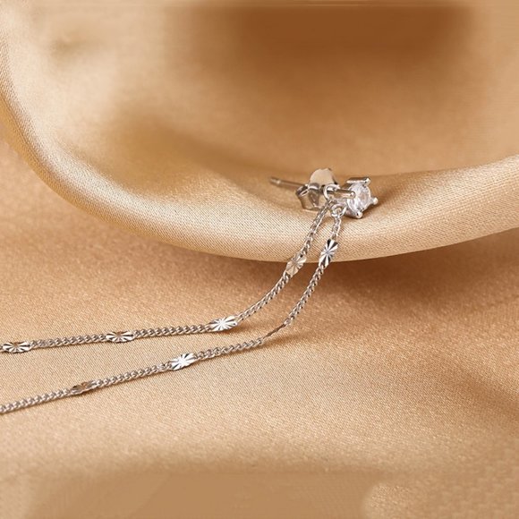 *NEW 925 Sterling Silver Diamond Chain Earrings - Picture 4 of 10